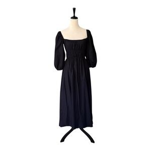 Reformation Bennie Boho Organic Cotton Midi Dress Black Size XS Peasant Milkmaid